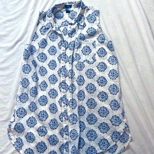 ANN TAYLOR Blue & White Ikat Boho Tunic Shirt Top